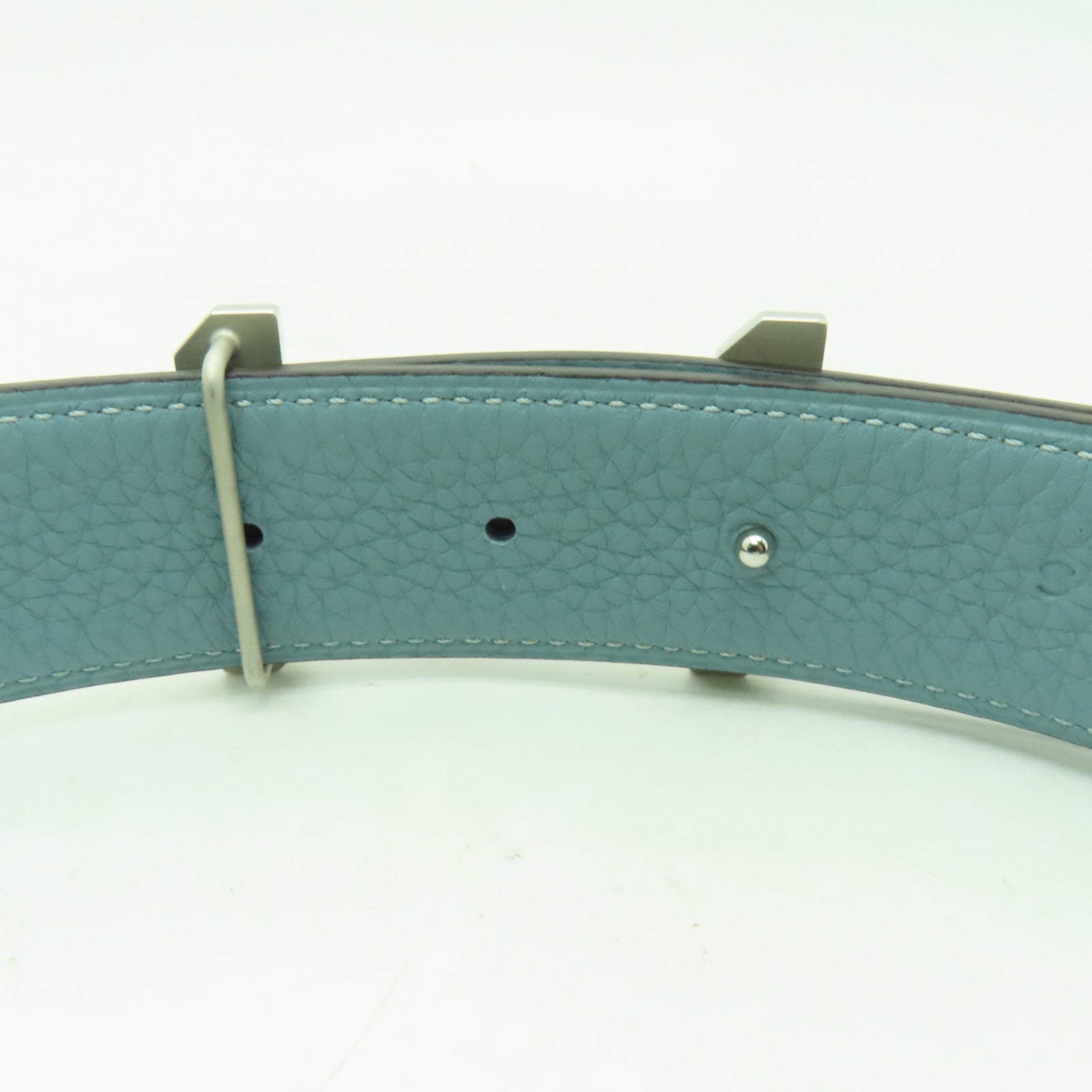 HERMES **【激減優惠】皮革Belt 85cm銀扣皮帶灰色/淺藍色