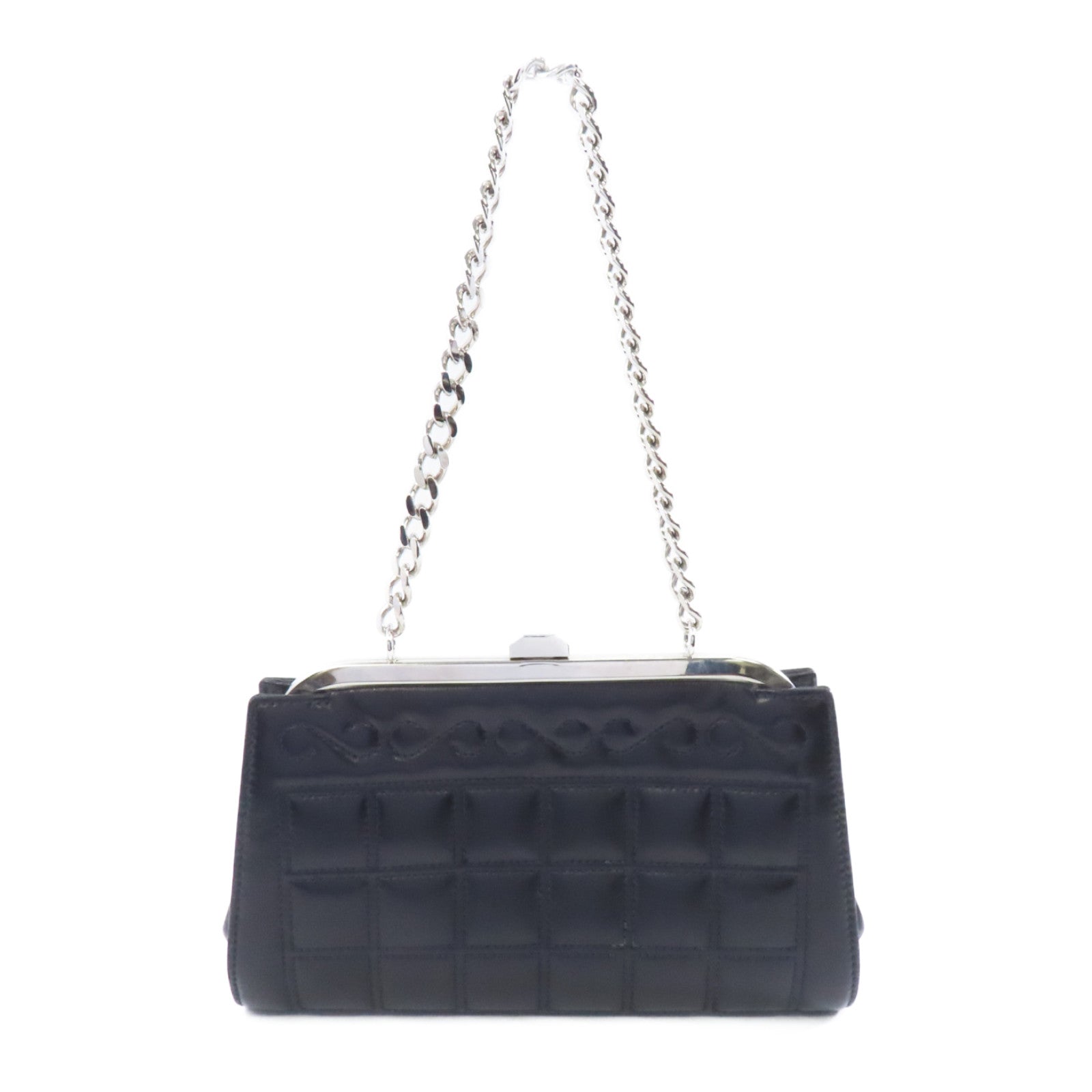 CHANEL 皮革Chain Handbag銀扣鏈帶手挽袋黑色
