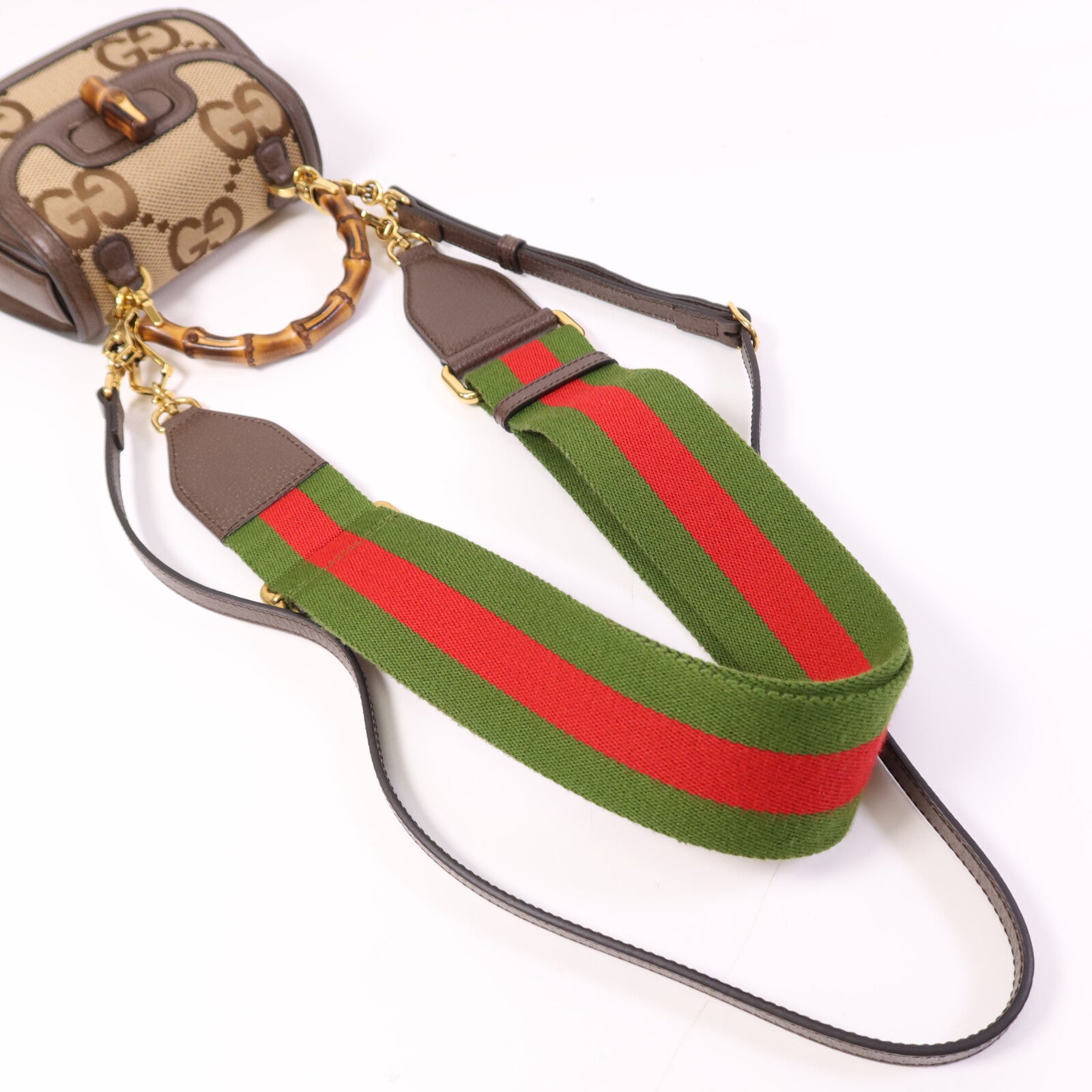 GUCCI 帆布Bamboo 1947金扣肩背袋