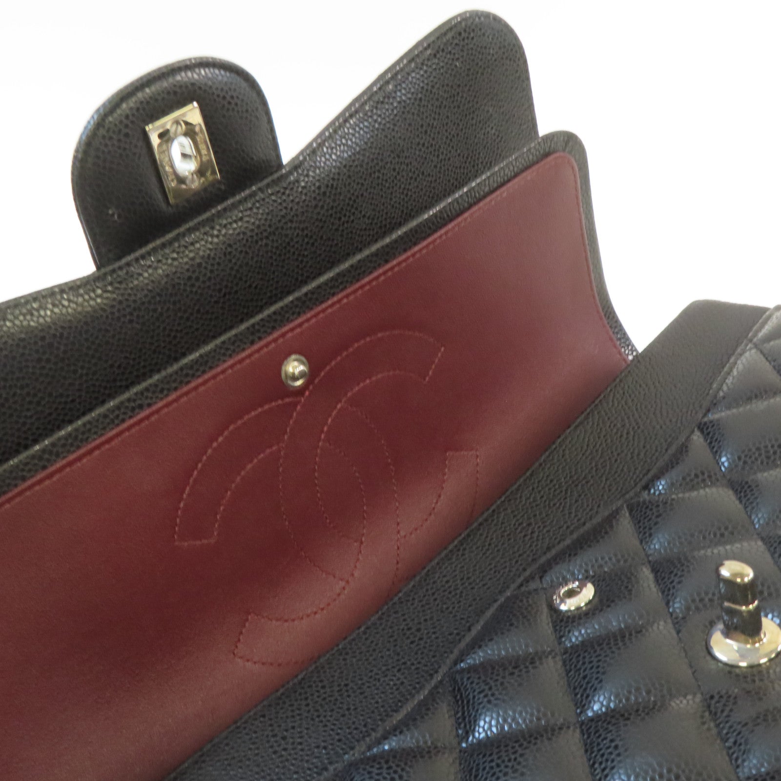CHANEL **【激減優惠】菱格Caviar皮革Jumbo Chain Shoulder Bag銀扣鏈帶肩背袋黑色