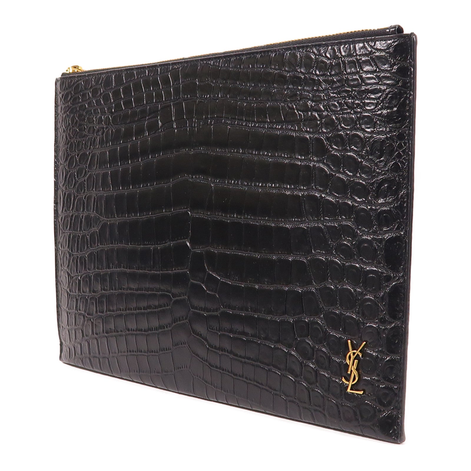 SAINT LAURENT 【激減優惠】牛皮皮革Clutch金扣手拿包