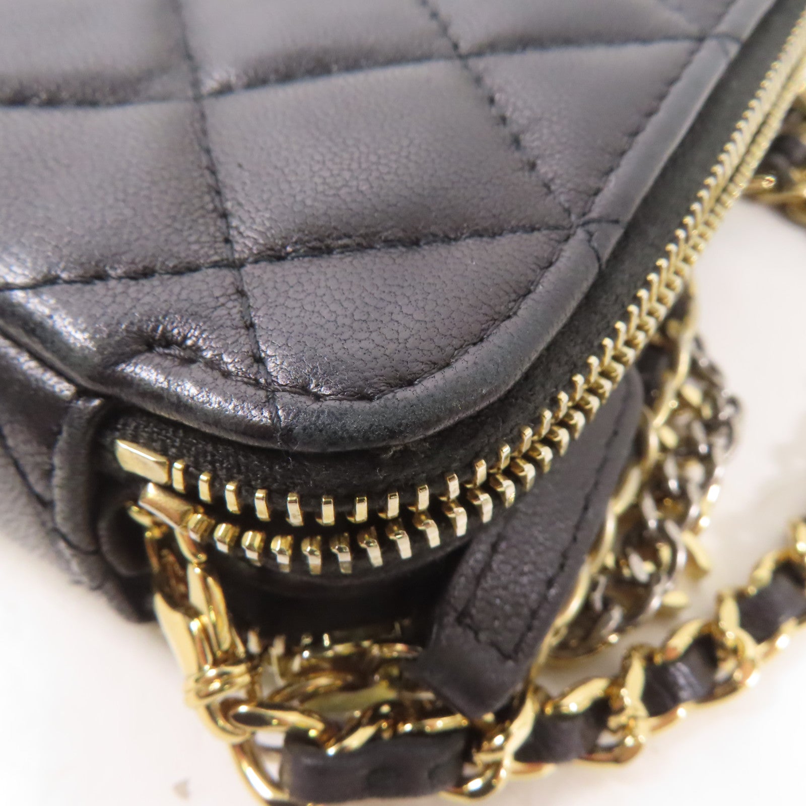 CHANEL 羊皮皮革Chain Shoulder Bag金扣鏈帶肩背袋黑色
