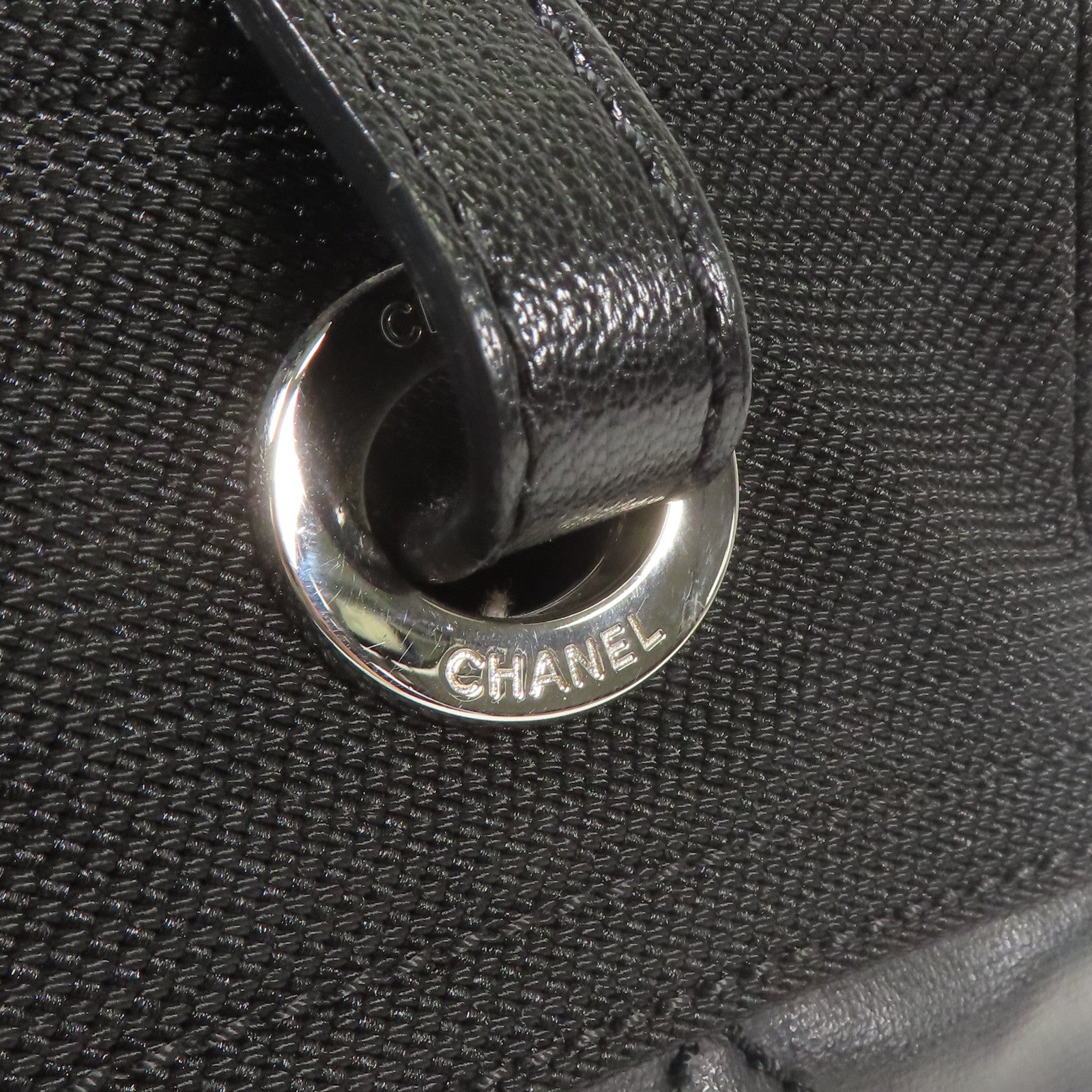 CHANEL 牛皮皮革/帆布Shoulder Bag銀扣肩背袋