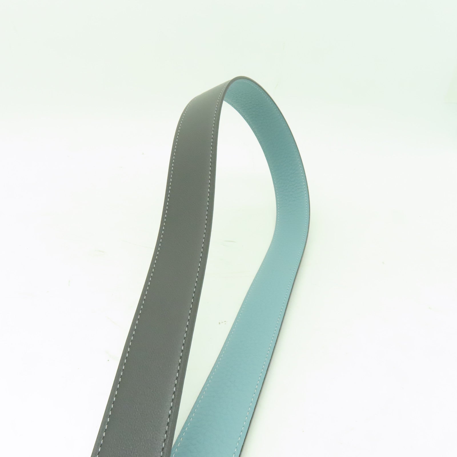 HERMES **【激減優惠】皮革Belt 85cm銀扣皮帶灰色/淺藍色
