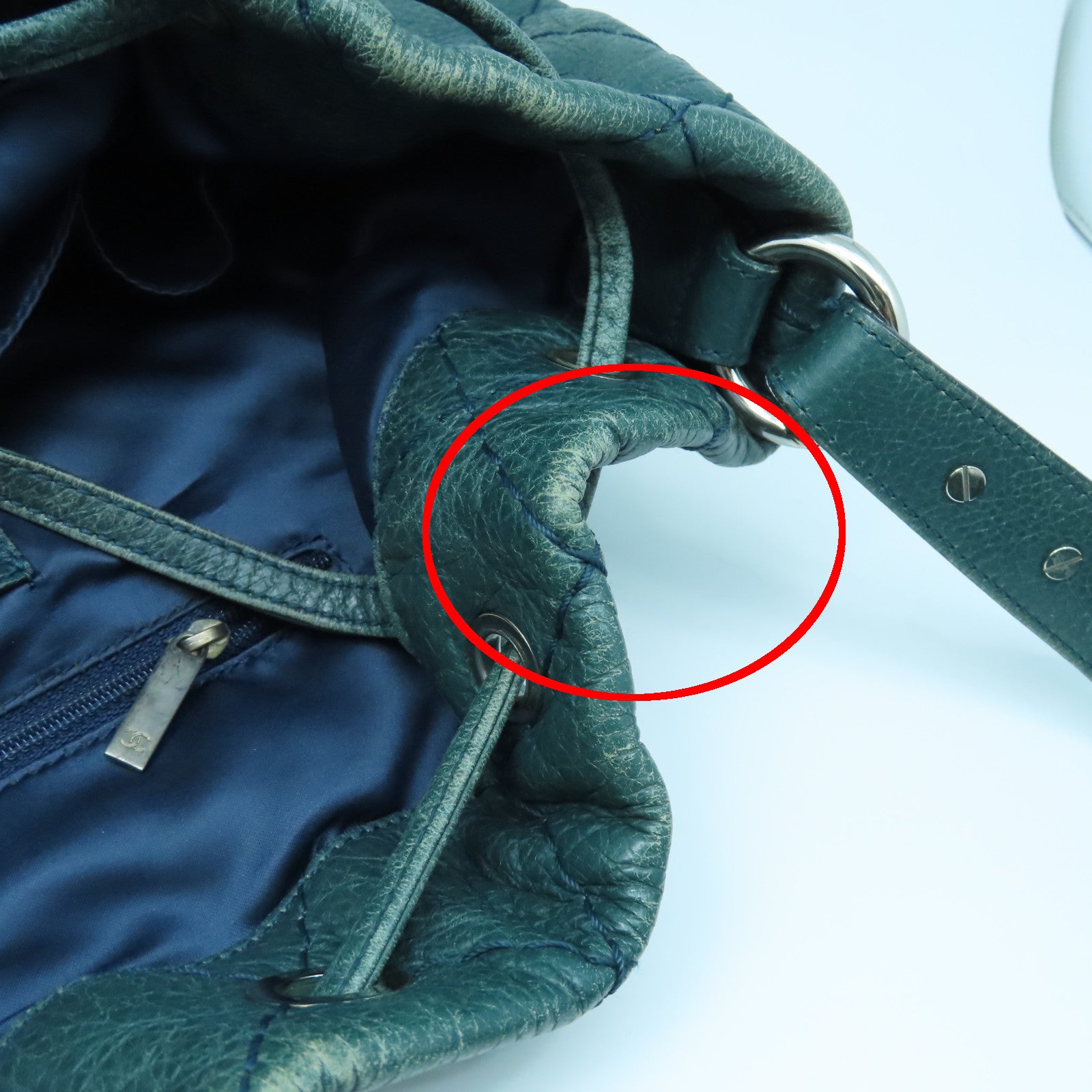 CHANEL 【激減優惠】菱格牛皮皮革Shoulder Bag銀扣肩背袋綠色