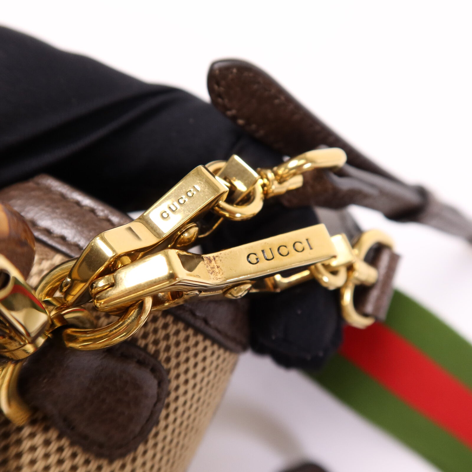 GUCCI 帆布Bamboo 1947金扣肩背袋