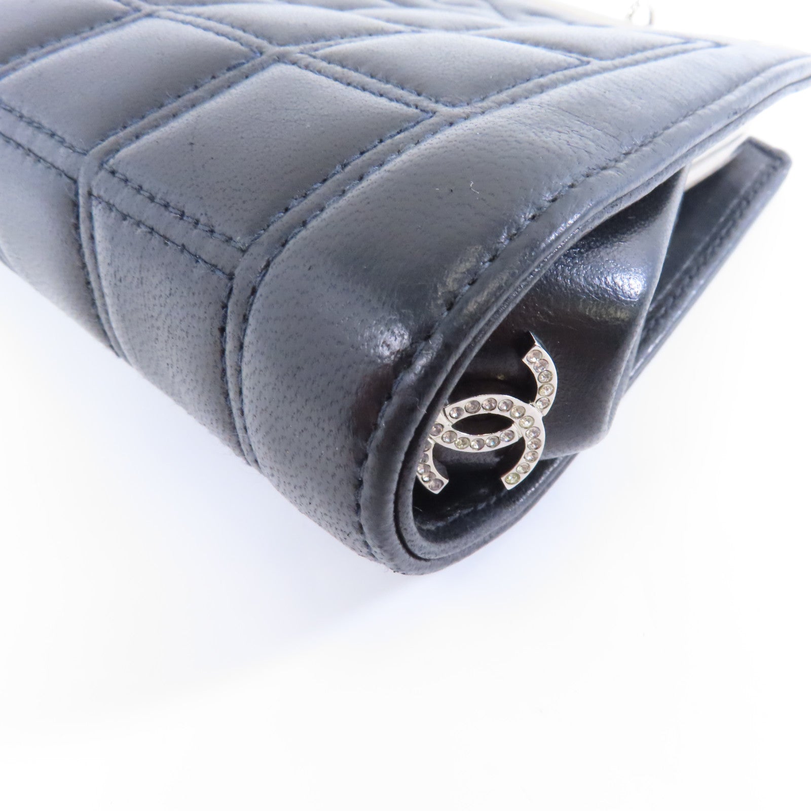 CHANEL 皮革Chain Handbag銀扣鏈帶手挽袋黑色