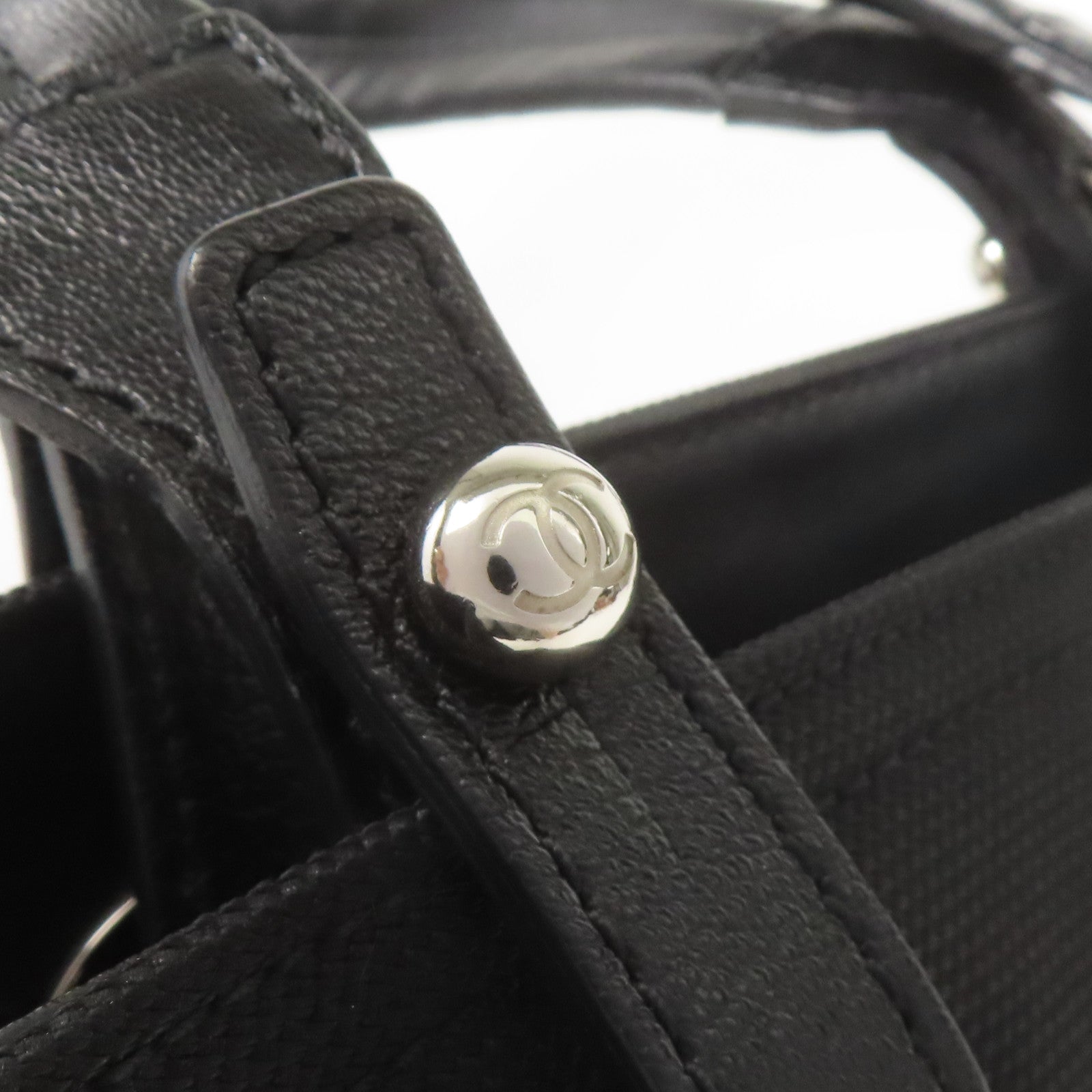 CHANEL 牛皮皮革/帆布Shoulder Bag銀扣肩背袋