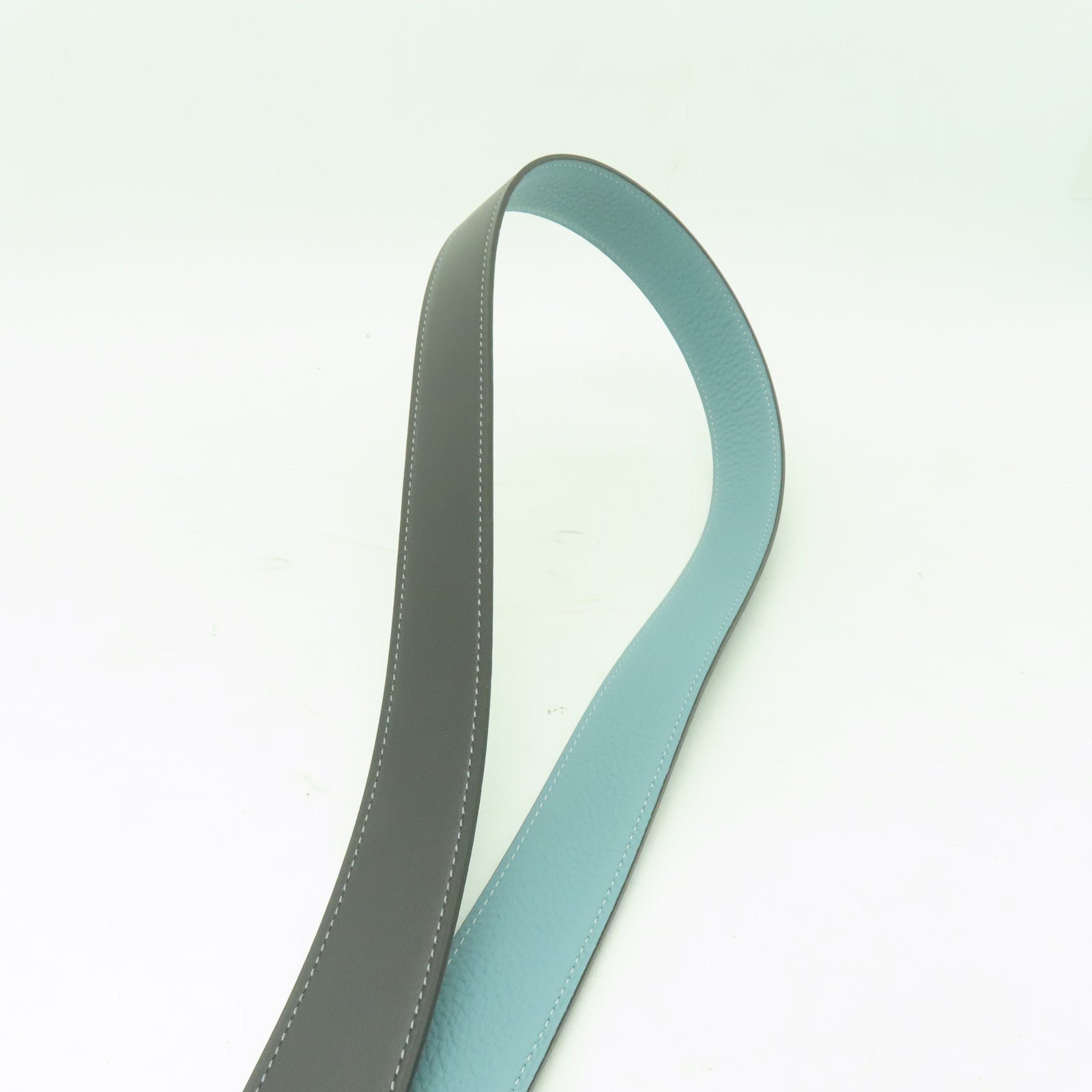 HERMES **【激減優惠】皮革Belt 85cm銀扣皮帶灰色/淺藍色