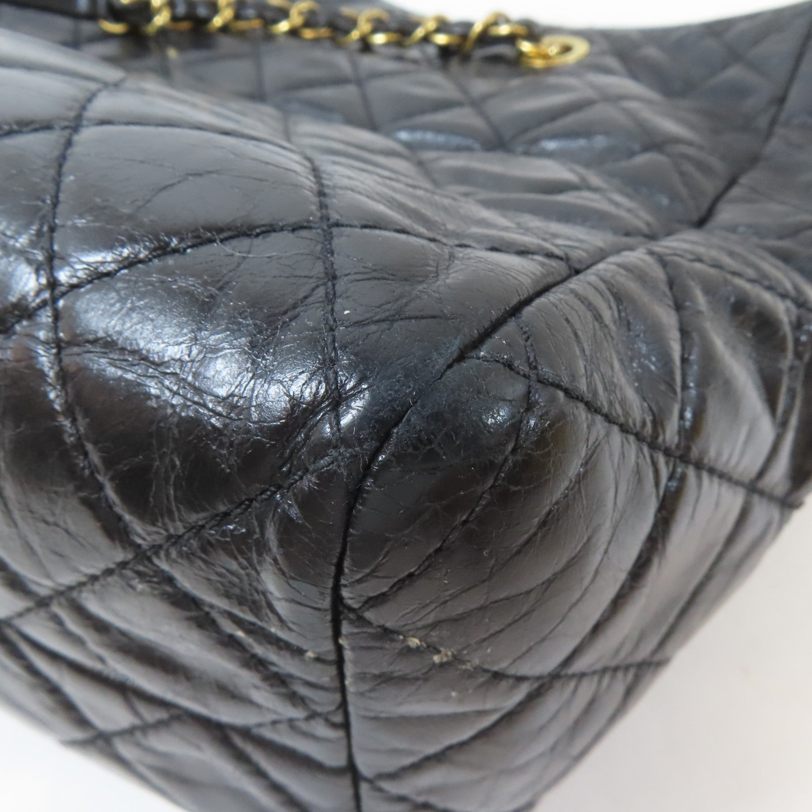 CHANEL 【激減優惠】菱格牛皮皮革Shoulder Bag金扣鏈帶肩背袋黑色
