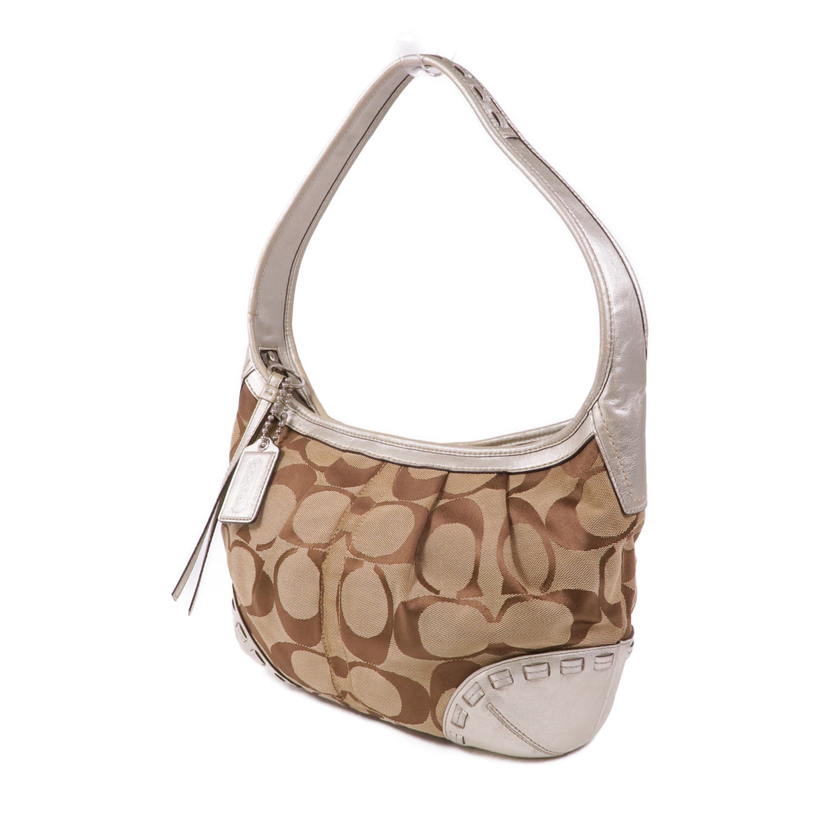 COACH 皮革/帆布Shoulder Bag銀扣肩背袋