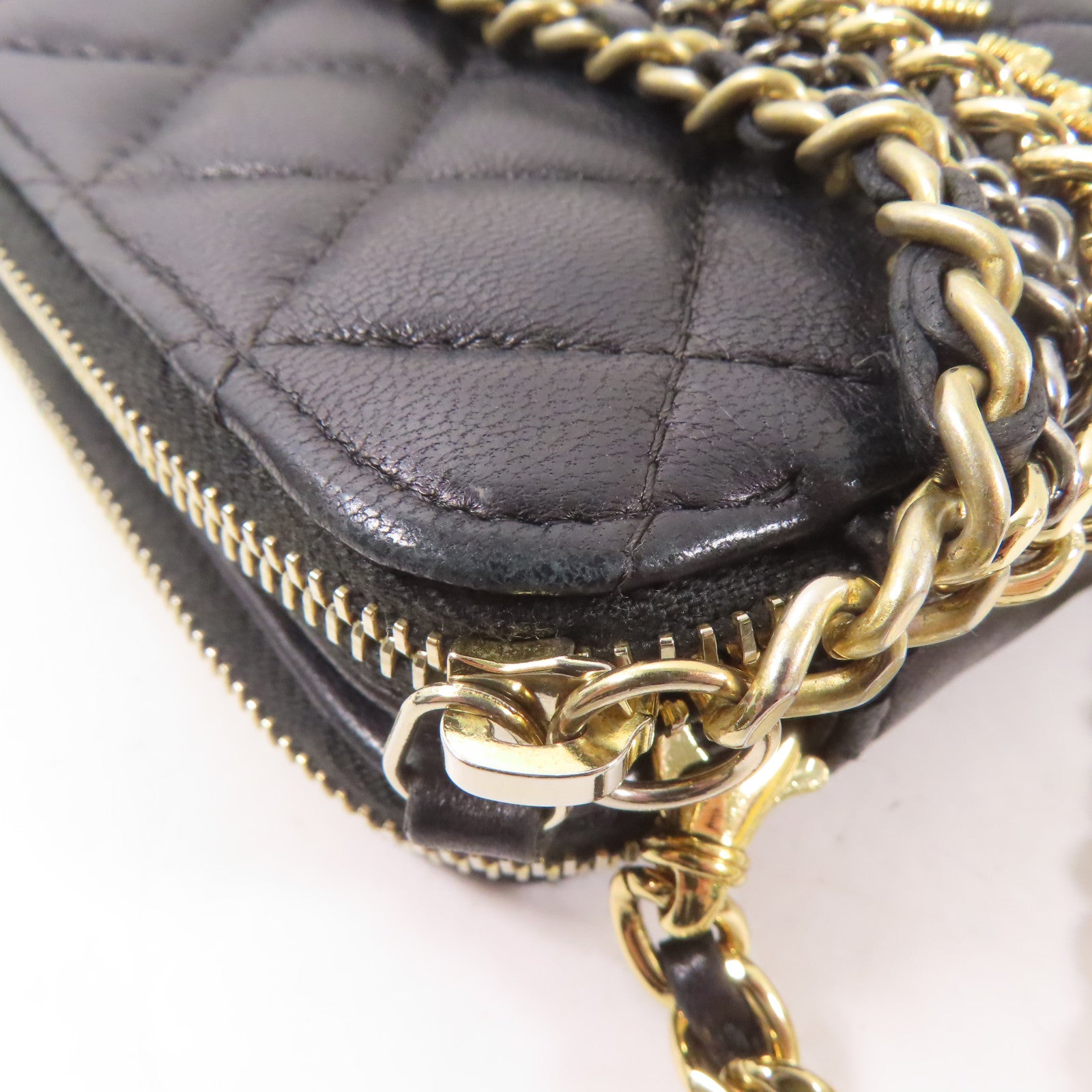 CHANEL 羊皮皮革Chain Shoulder Bag金扣鏈帶肩背袋黑色