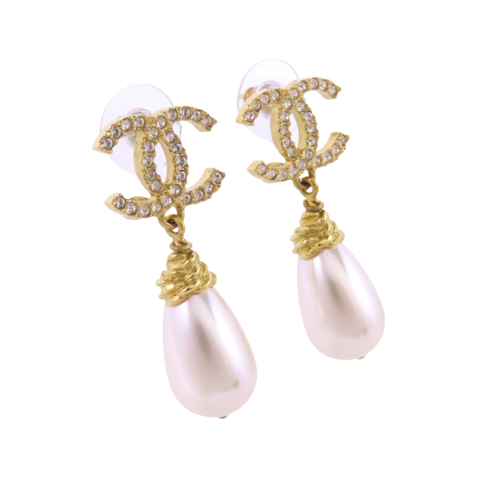 CHANEL 金屬/水鑽/仿珍珠Earrings金扣耳環