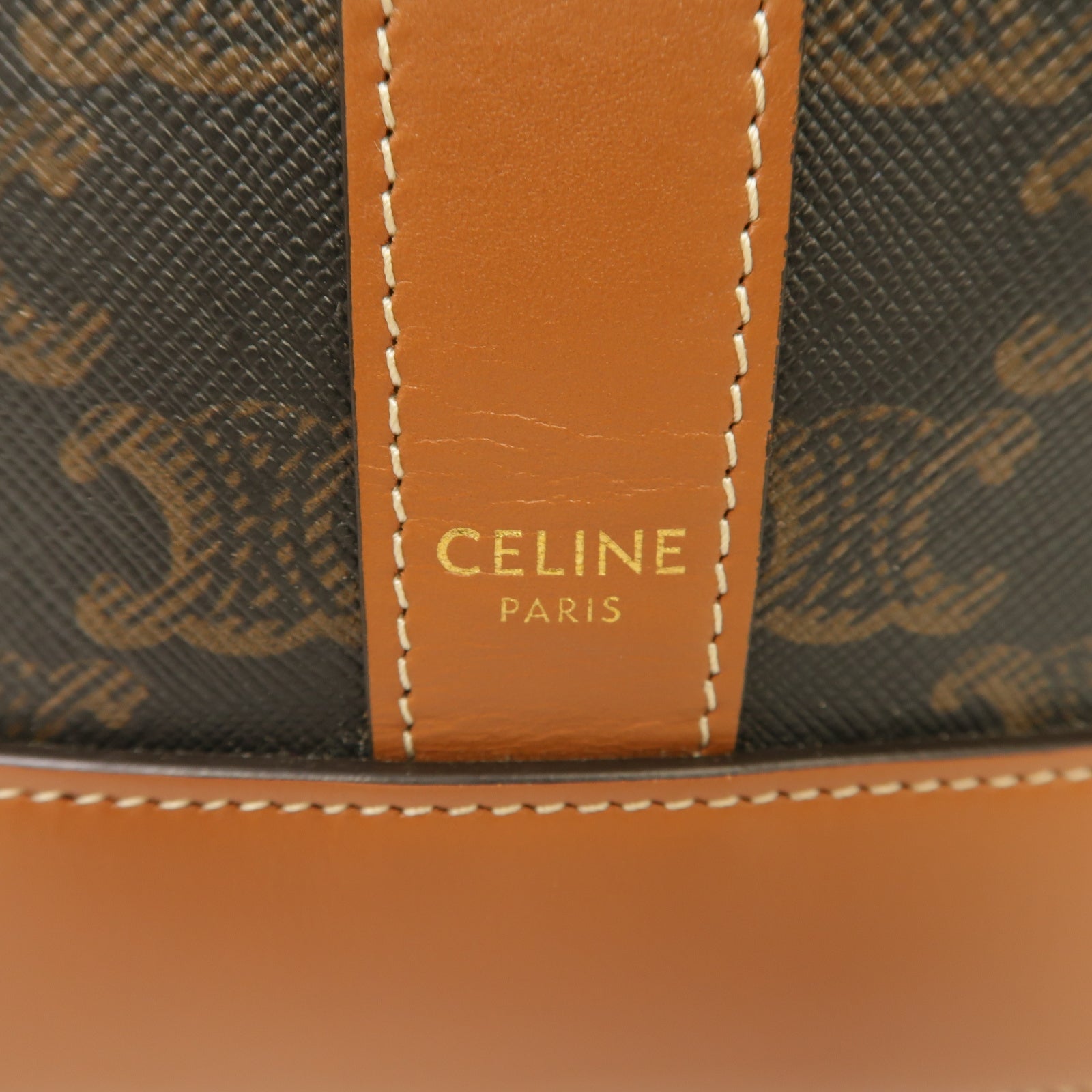 CELINE 塗層帆布Small Bucket In Triomphe金扣肩背袋棕色