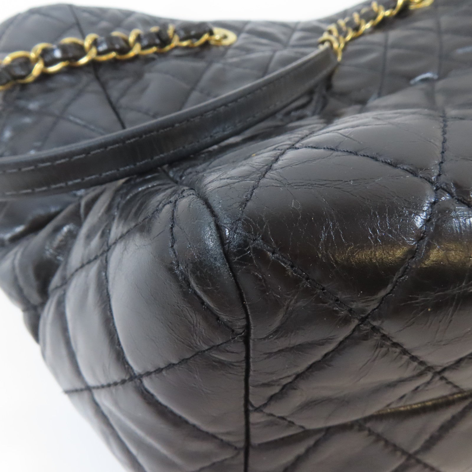 CHANEL 【激減優惠】菱格牛皮皮革Shoulder Bag金扣鏈帶肩背袋黑色