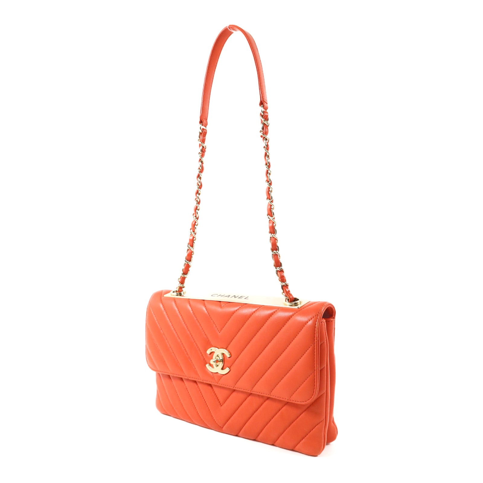 CHANEL 羊皮皮革Trendy CC Chevron Wallet On Chain金扣鏈帶肩背袋