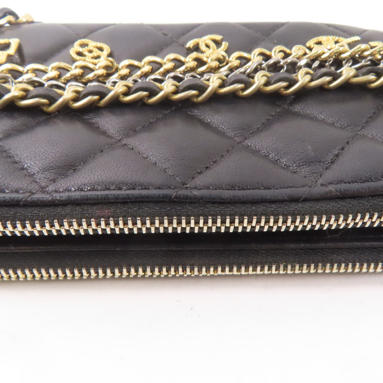 CHANEL 羊皮皮革Chain Shoulder Bag金扣鏈帶肩背袋黑色
