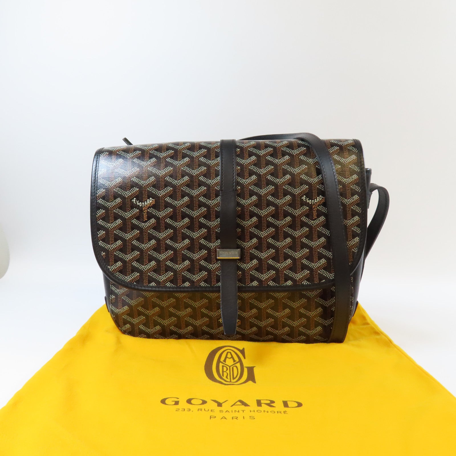 GOYARD 塗層帆布/皮革Belevedere MM銀扣肩背袋黑色/啡色