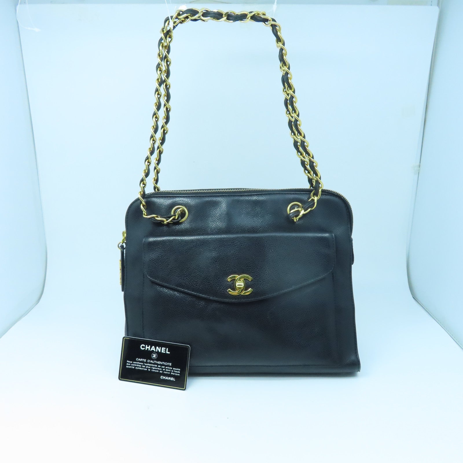 CHANEL 【激減優惠】牛皮皮革Shoulder Tote金扣鏈帶肩背袋黑色