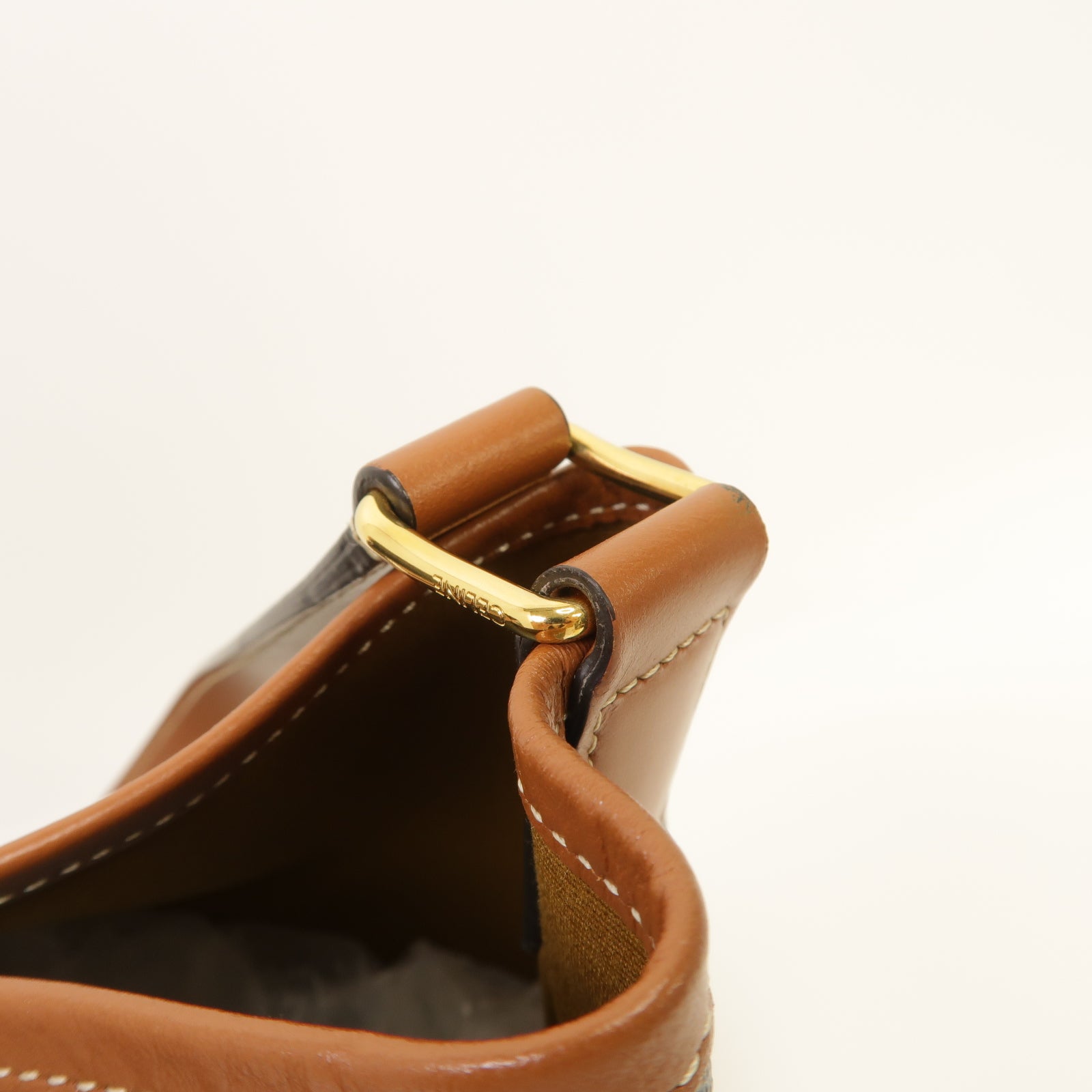CELINE 塗層帆布Small Bucket In Triomphe金扣肩背袋棕色