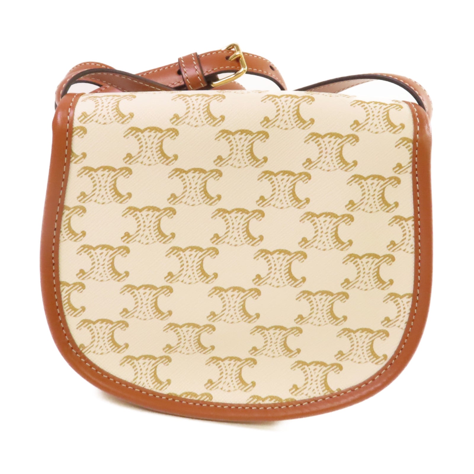 CELINE Triomphe帆布/牛皮皮革Mini Besace Shoulder Bag金扣肩背袋米白色
