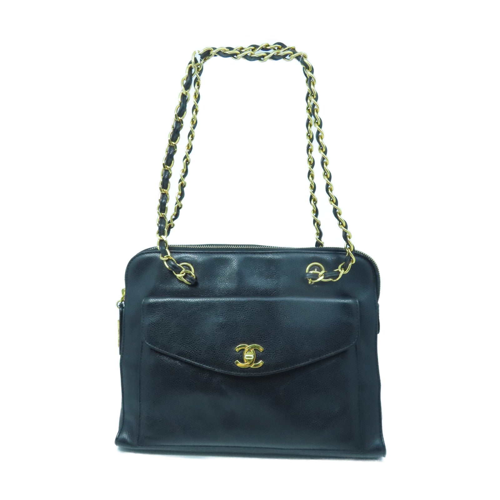 CHANEL 【激減優惠】牛皮皮革Shoulder Tote金扣鏈帶肩背袋黑色