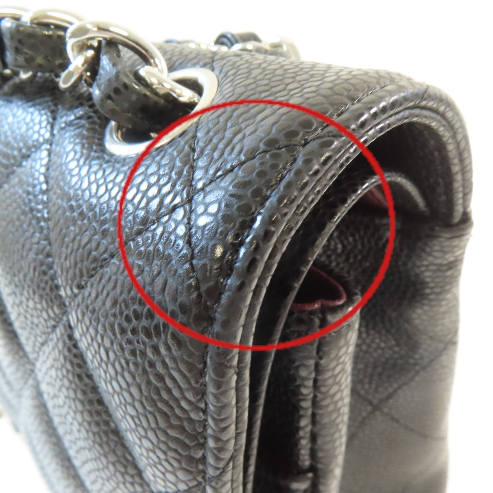 CHANEL **【激減優惠】菱格Caviar皮革Jumbo Chain Shoulder Bag銀扣鏈帶肩背袋黑色