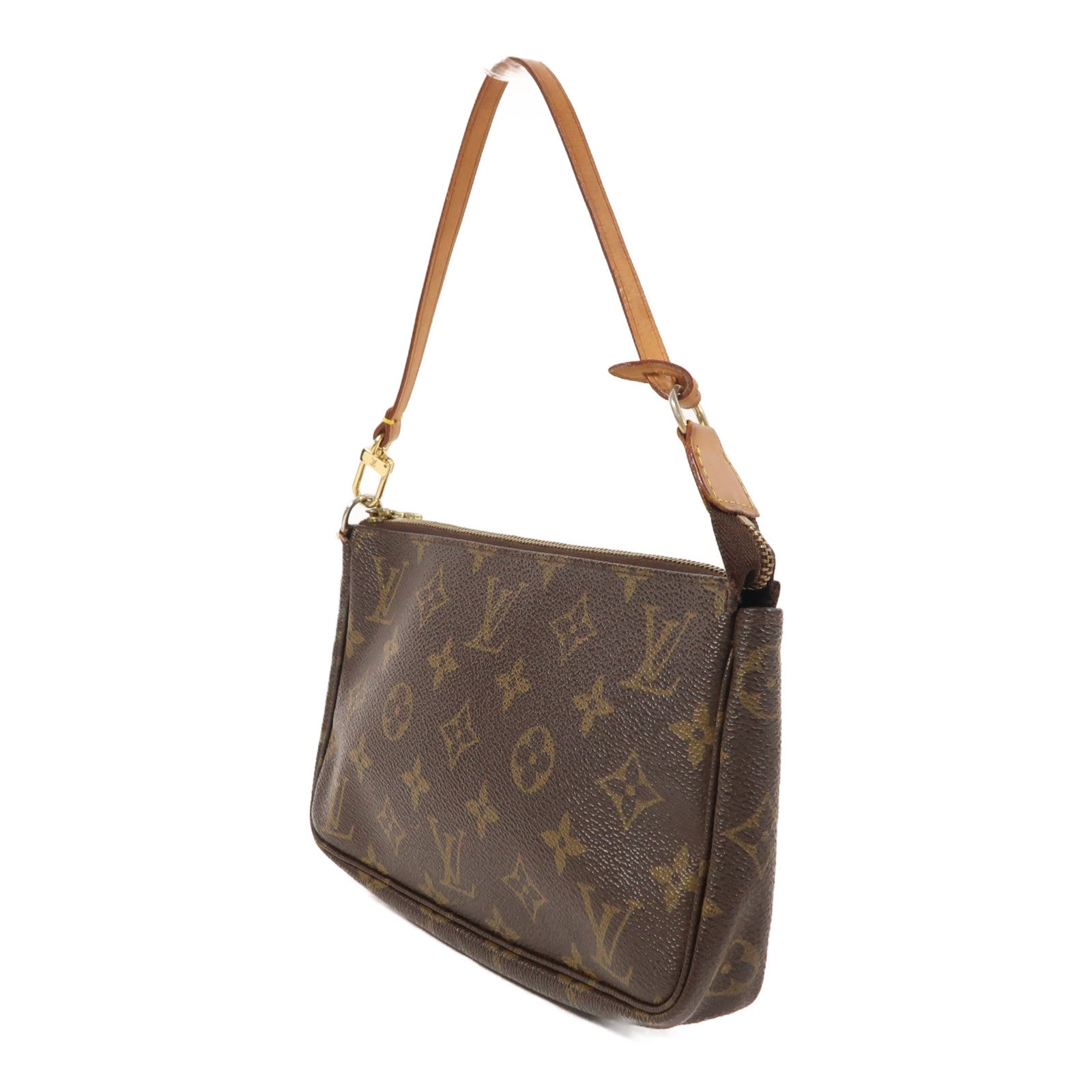 LOUIS VUITTON Monogram Pochette Accessoires金扣手拿包棕色