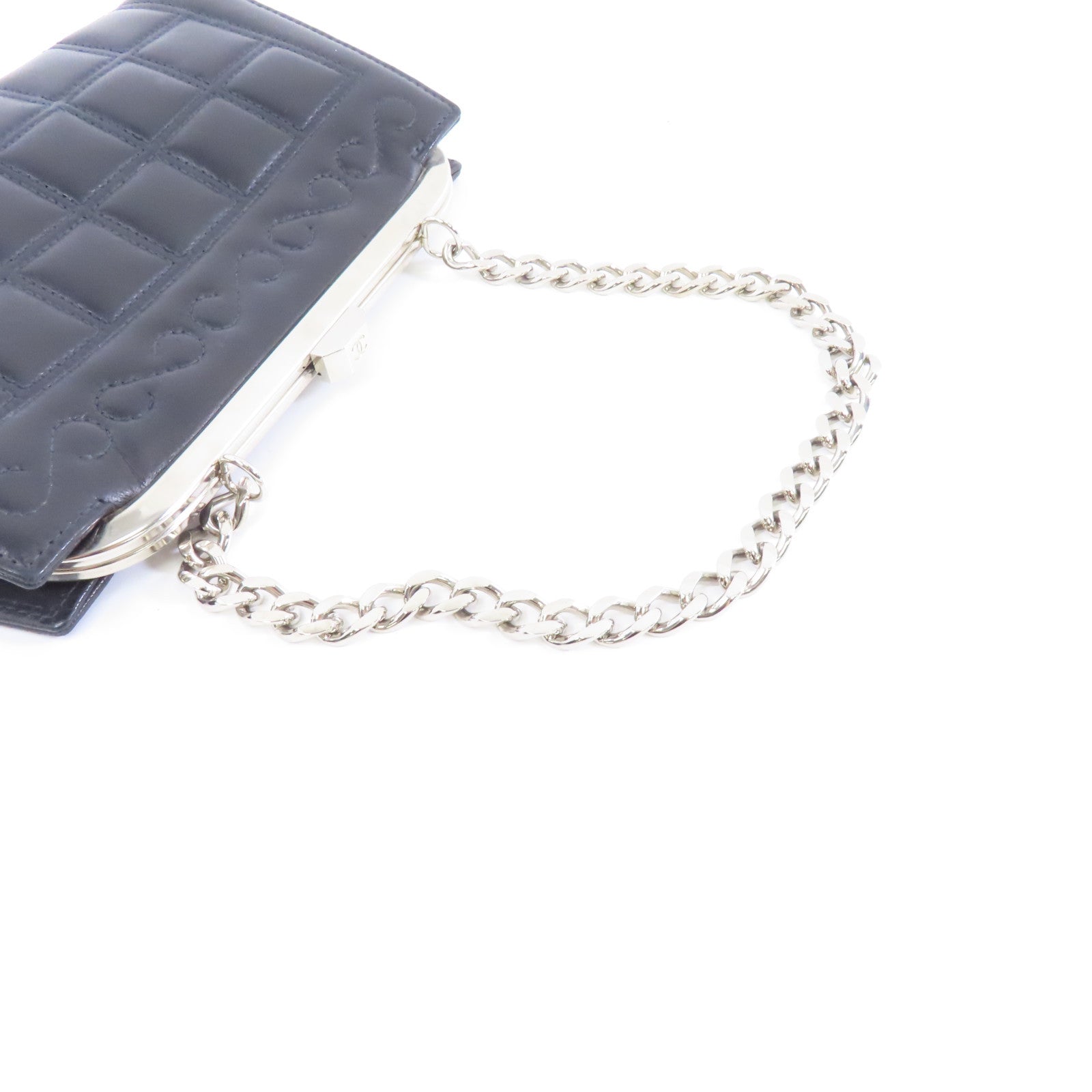 CHANEL 皮革Chain Handbag銀扣鏈帶手挽袋黑色