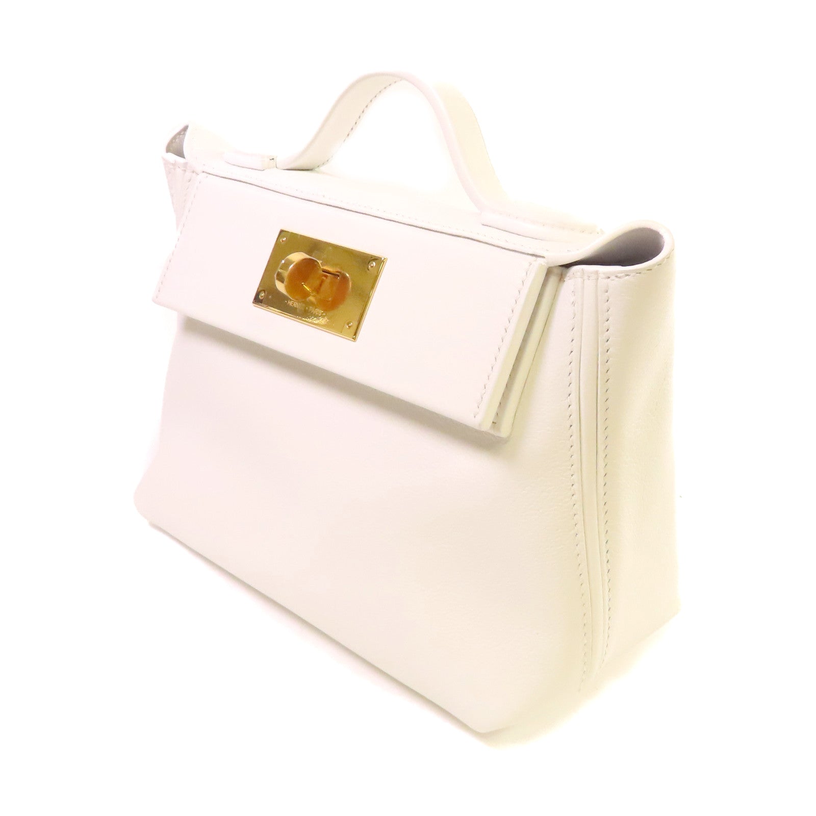 HERMES Evercolor皮革Mini 24/24 2Way Shoulder Bag金扣手挽肩背兩用袋白色