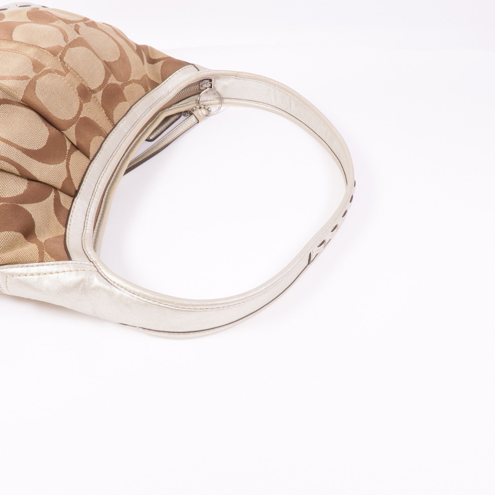 COACH 皮革/帆布Shoulder Bag銀扣肩背袋