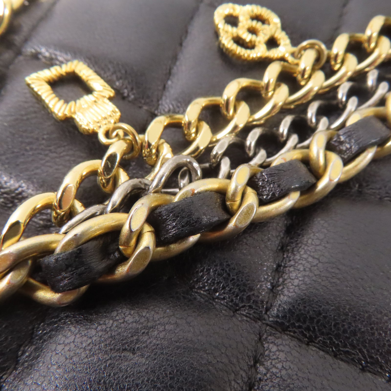 CHANEL 羊皮皮革Chain Shoulder Bag金扣鏈帶肩背袋黑色