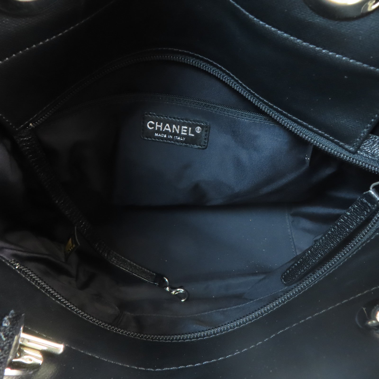 CHANEL 牛皮皮革/帆布Shoulder Bag銀扣肩背袋