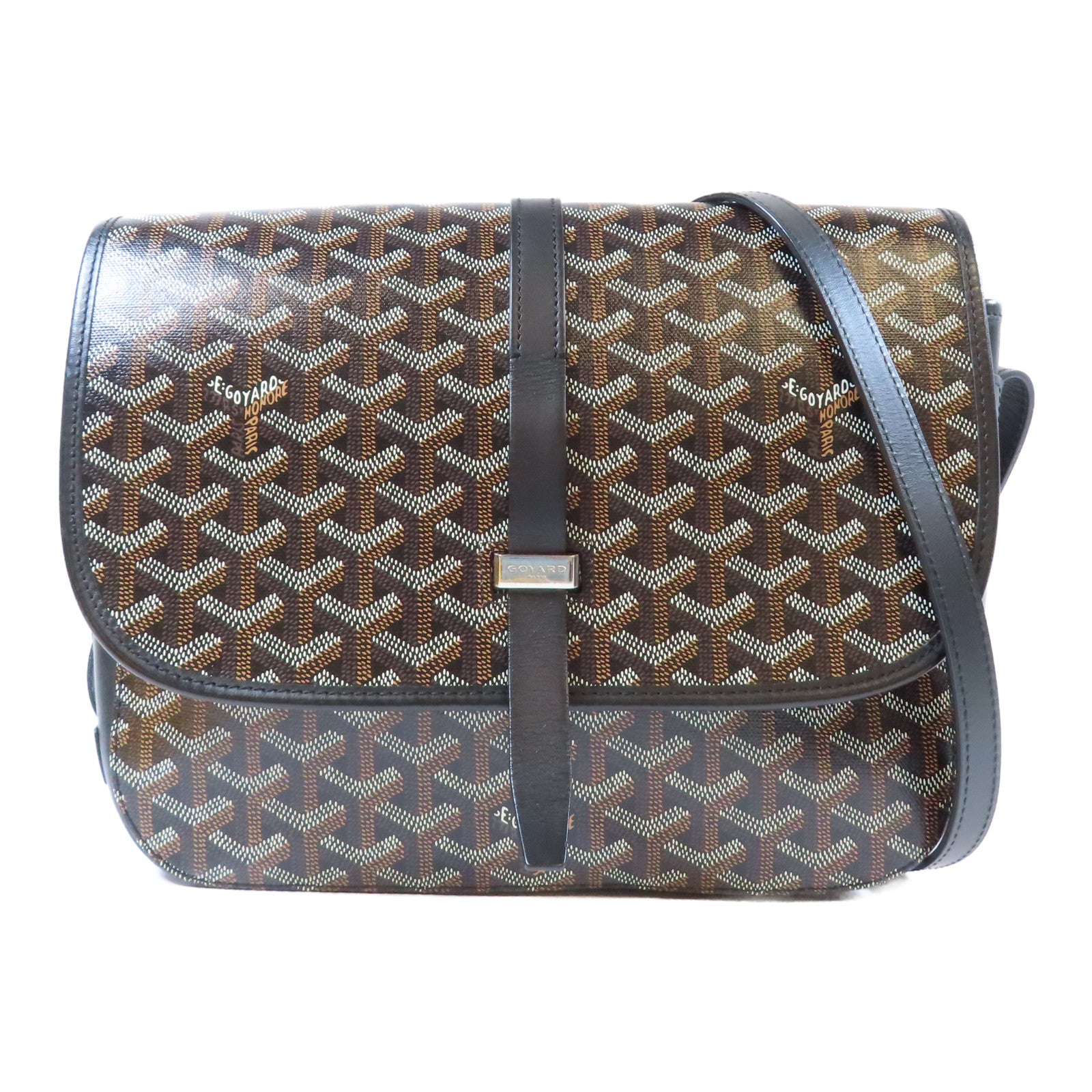 GOYARD 塗層帆布/皮革Belevedere MM銀扣肩背袋黑色/啡色
