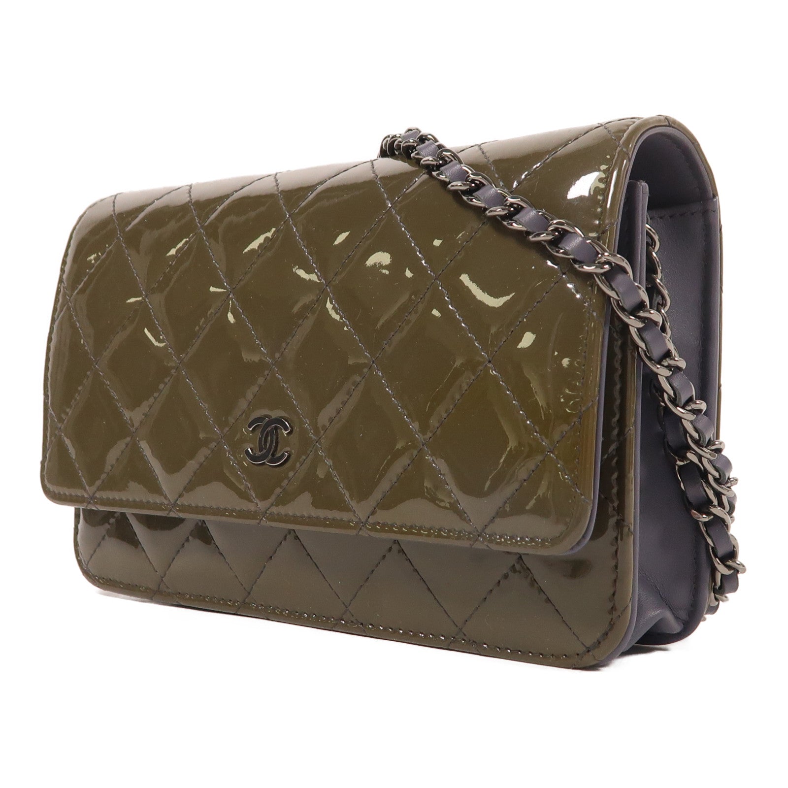 CHANEL 漆皮皮革WOC Wallet On Chain銀扣鏈帶肩背袋