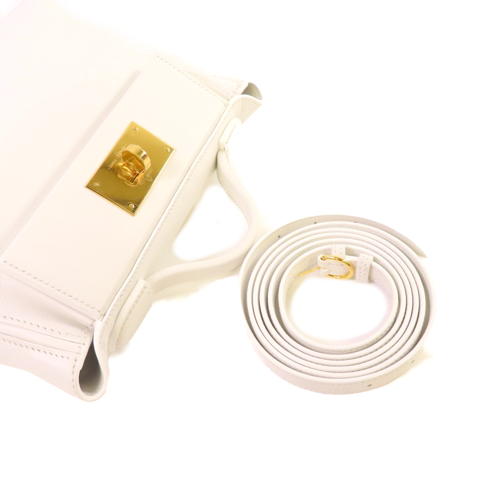 HERMES Evercolor皮革Mini 24/24 2Way Shoulder Bag金扣手挽肩背兩用袋白色