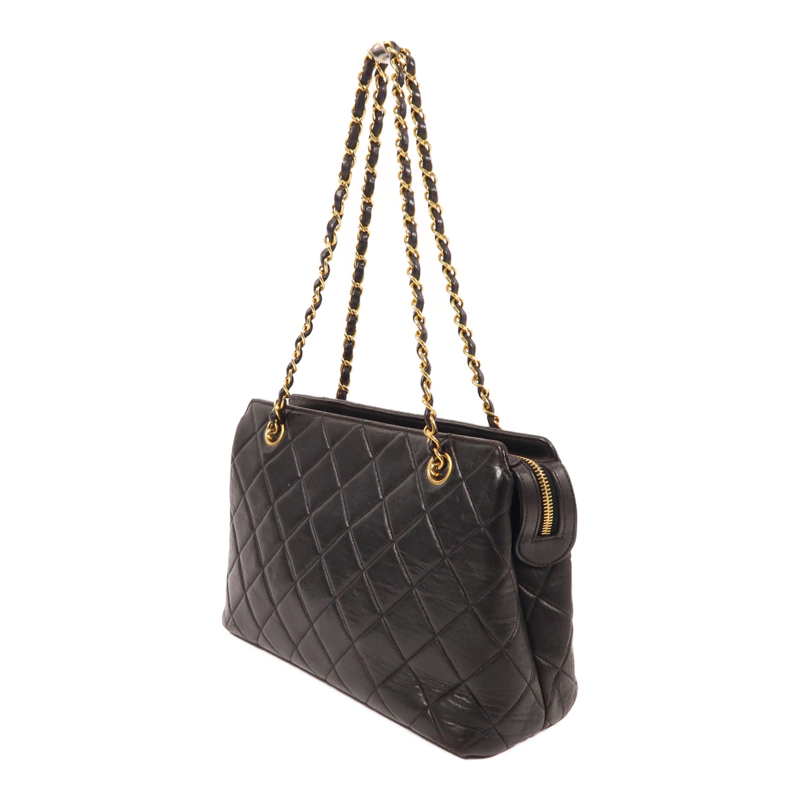 CHANEL 羊皮皮革Vintage Chain Shoulder金扣鏈帶肩背袋