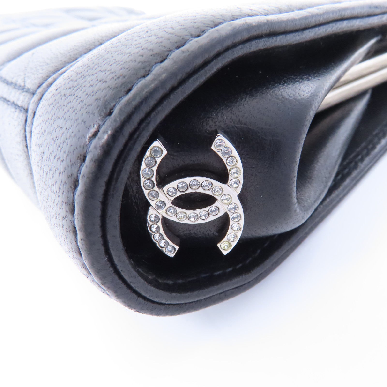 CHANEL 皮革Chain Handbag銀扣鏈帶手挽袋黑色