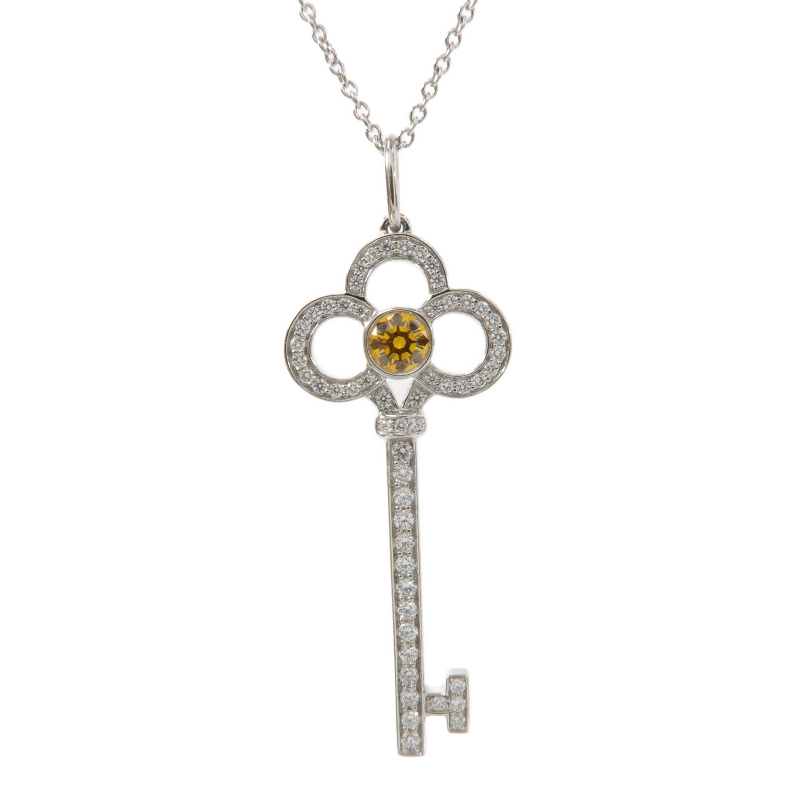 TIFFANY＆CO PT950鉑金Tiffany Crown Key Pendant鑽石項鍊