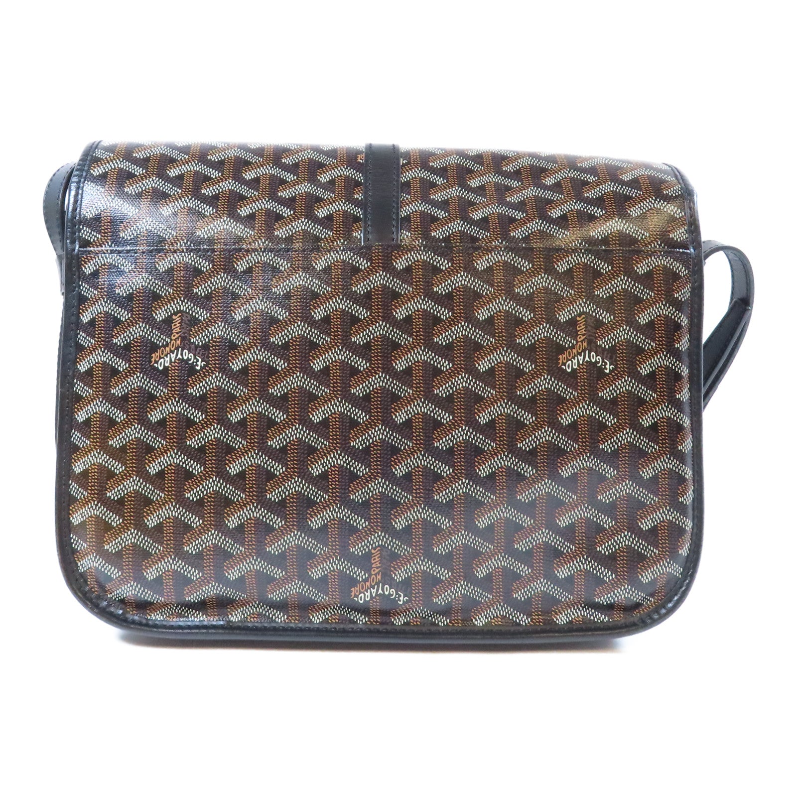 GOYARD 塗層帆布/皮革Belevedere MM銀扣肩背袋黑色/啡色
