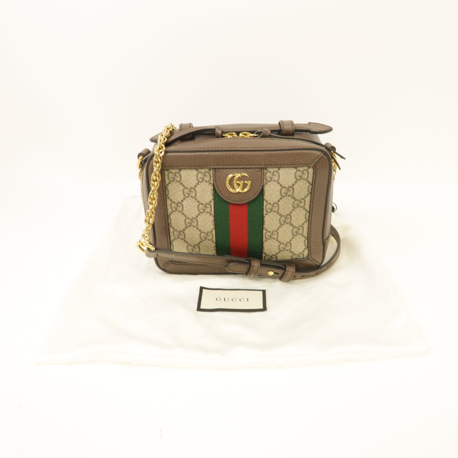 GUCCI 塗層帆布Ophidia GG Mini金扣肩背袋棕色