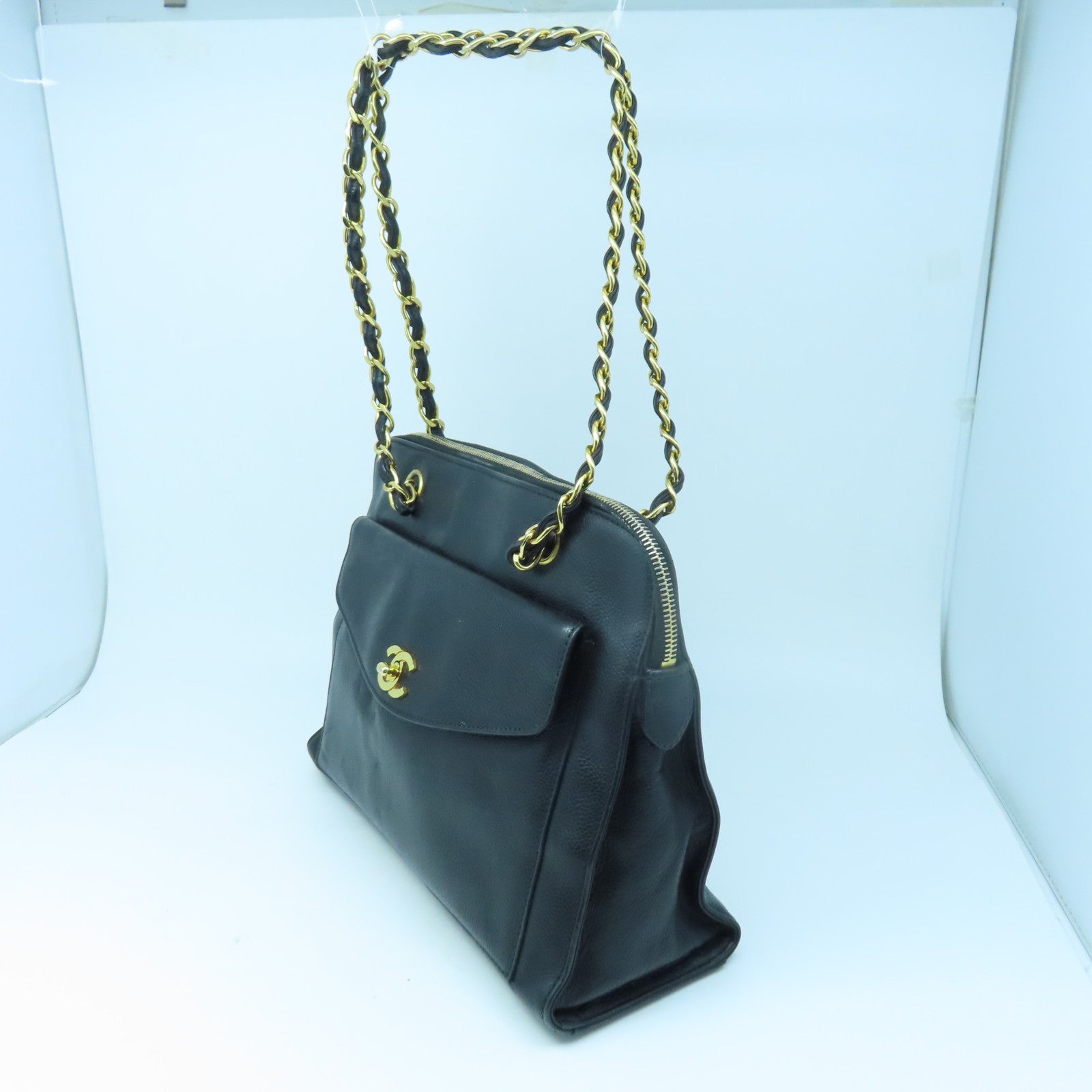 CHANEL 【激減優惠】牛皮皮革Shoulder Tote金扣鏈帶肩背袋黑色