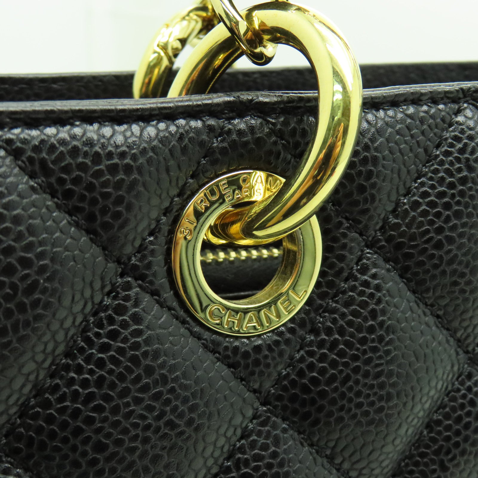 CHANEL 菱格Caviar皮革GST金扣肩背袋黑色