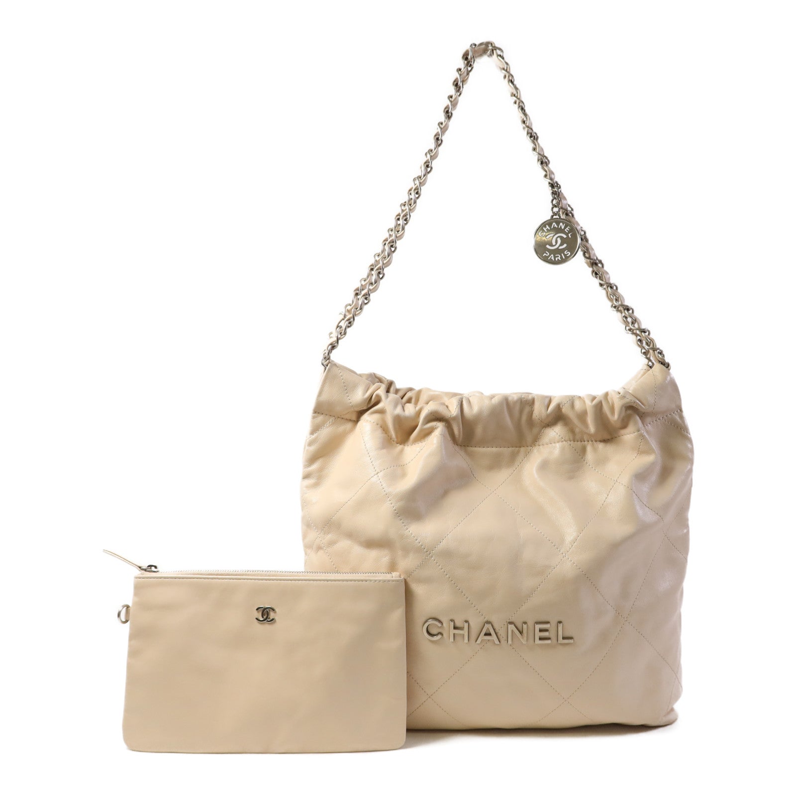 CHANEL 牛皮皮革Chanel 22銀扣肩背袋