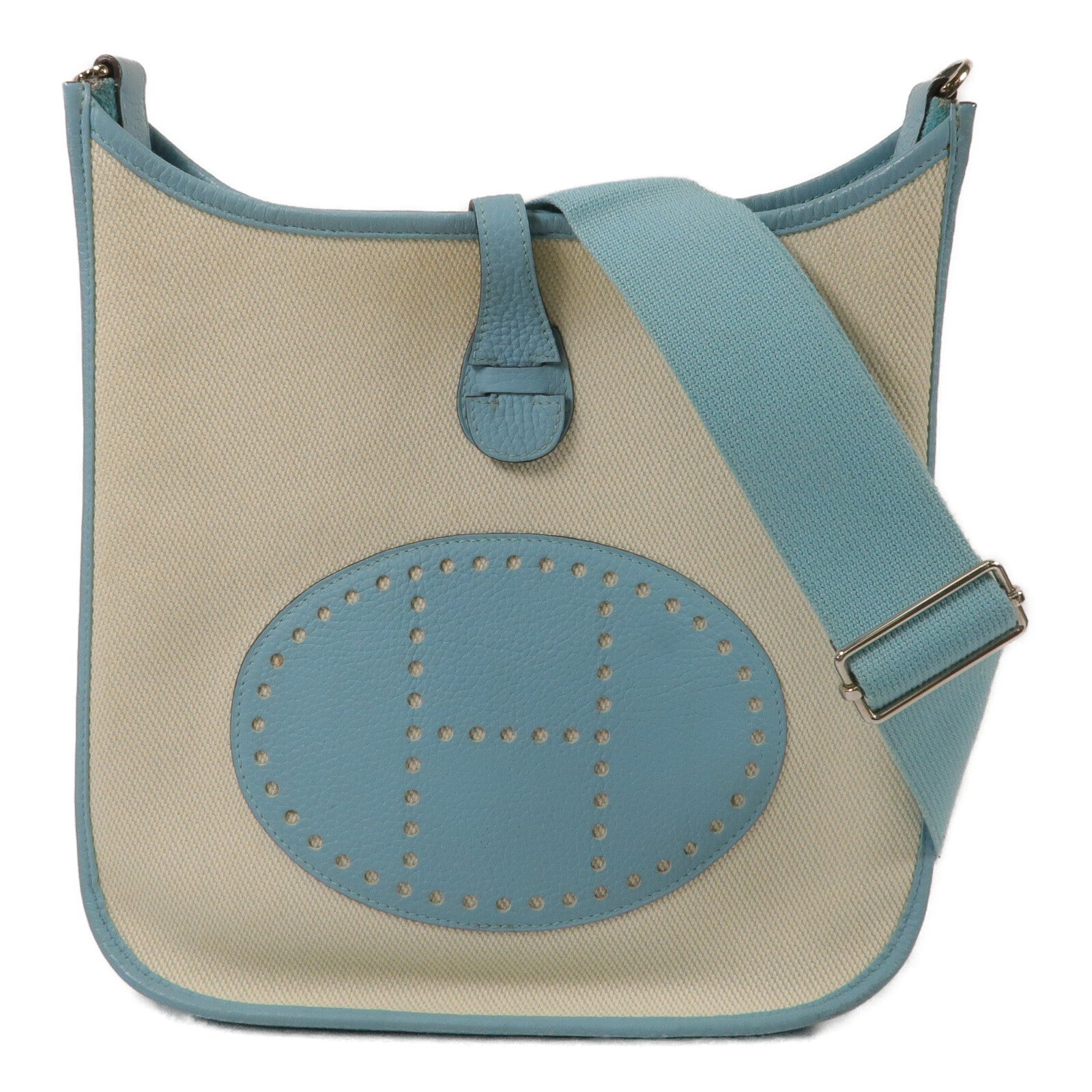 HERMES 帆布/Clemence皮革Evelyne PM肩背袋Ciel