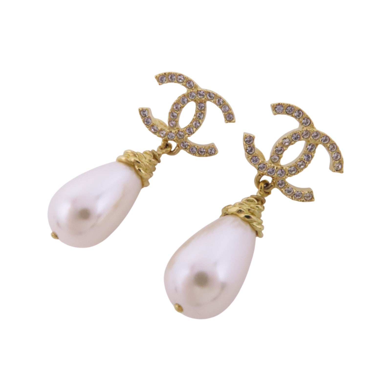 CHANEL 金屬/水鑽/仿珍珠Earrings金扣耳環