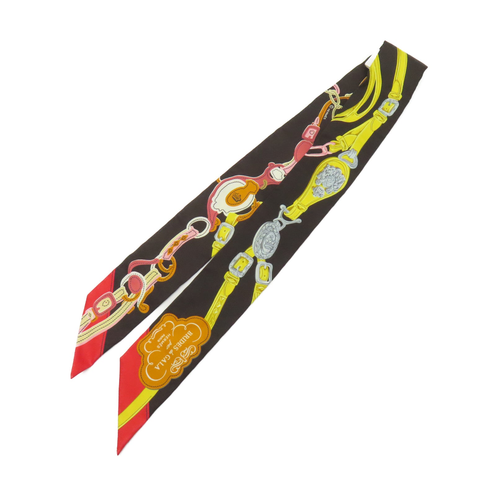 HERMES 【激減優惠】絲質Twilly絲巾黑色/黃色/紅色