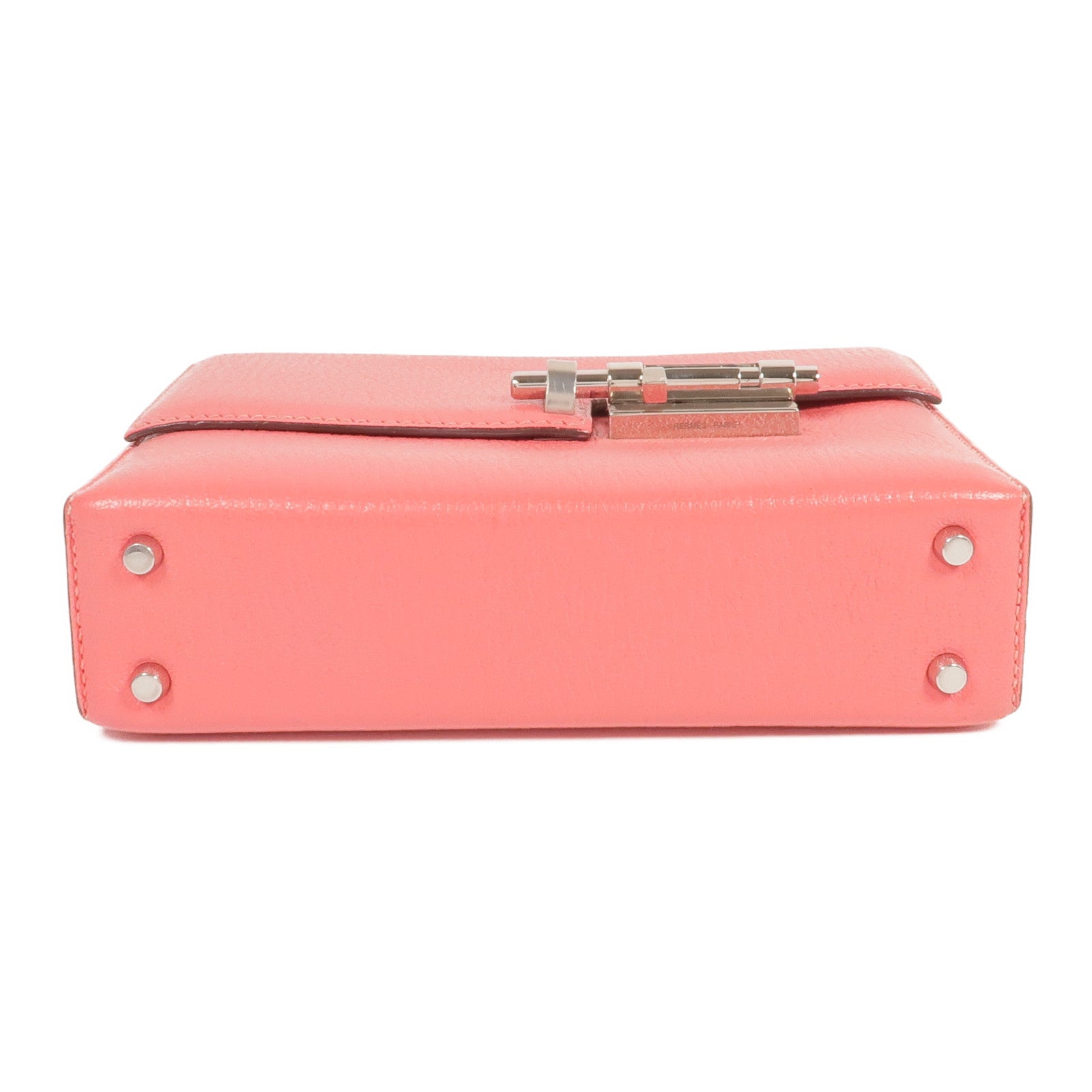 HERMES Chevre皮革Verrou Mini銀扣鏈帶肩背袋Rose Lipstick