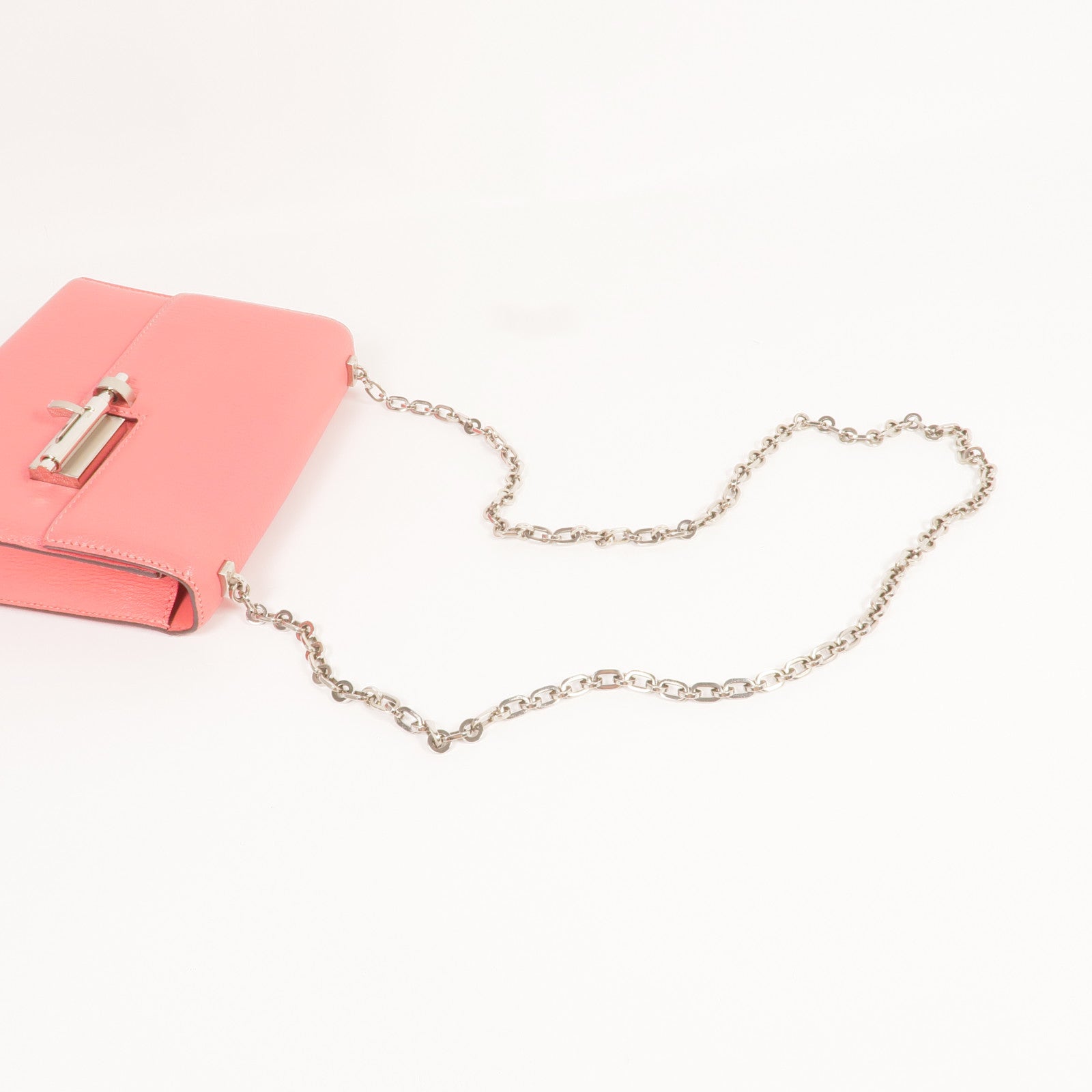 HERMES Chevre皮革Verrou Mini銀扣鏈帶肩背袋Rose Lipstick