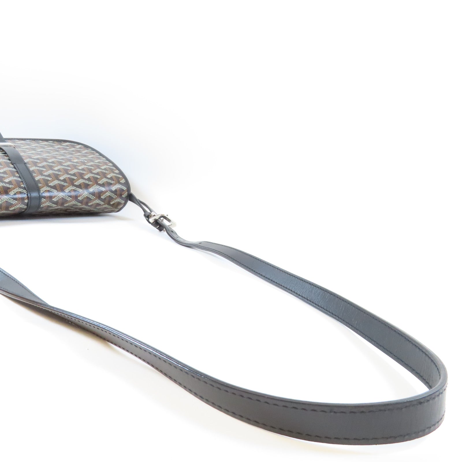 GOYARD 塗層帆布/皮革Belevedere MM銀扣肩背袋黑色/啡色